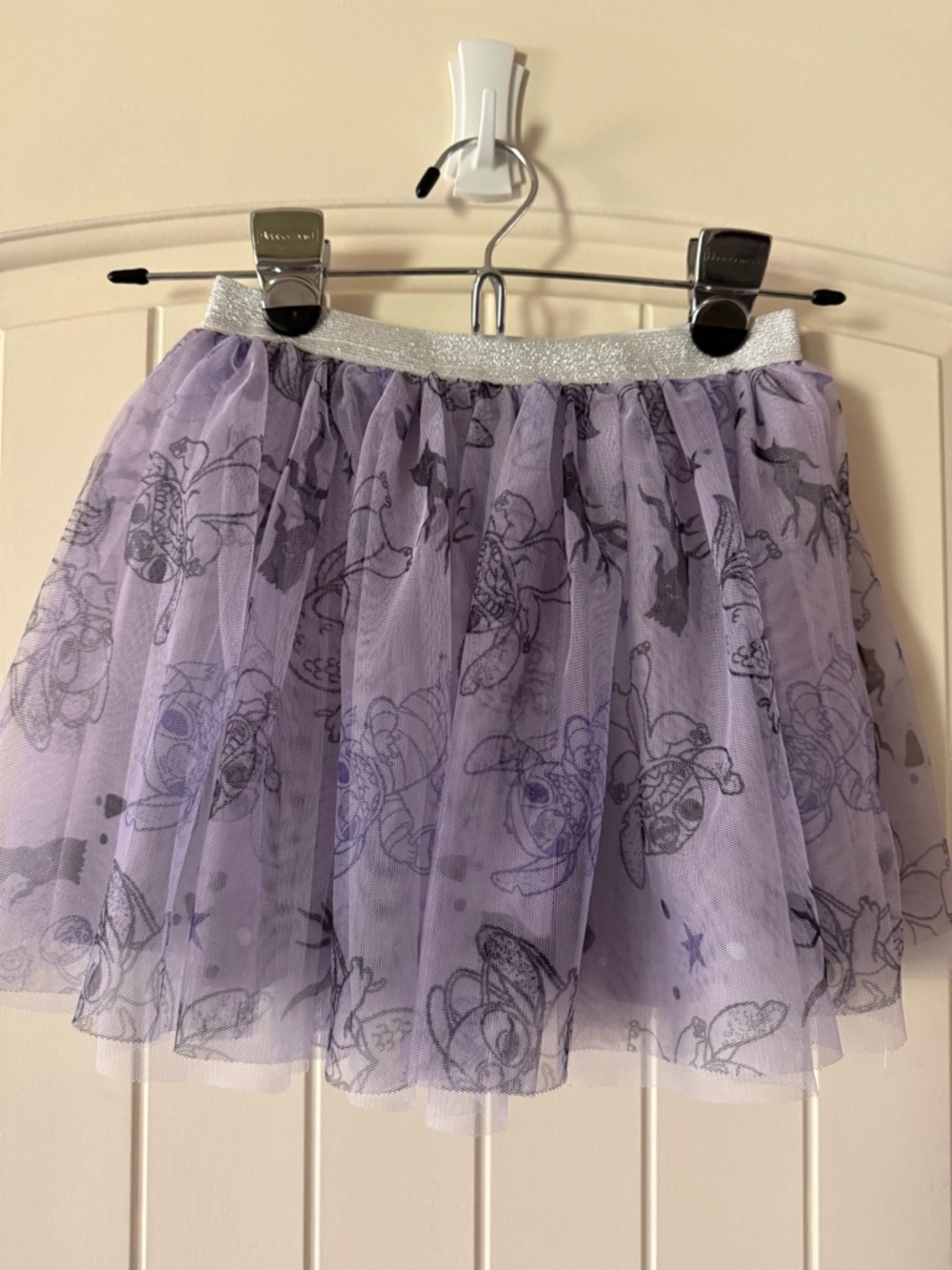 Girls' Lavender Tulle Disney Lilo and Stitch Skirt with Silver Elastic Waistband